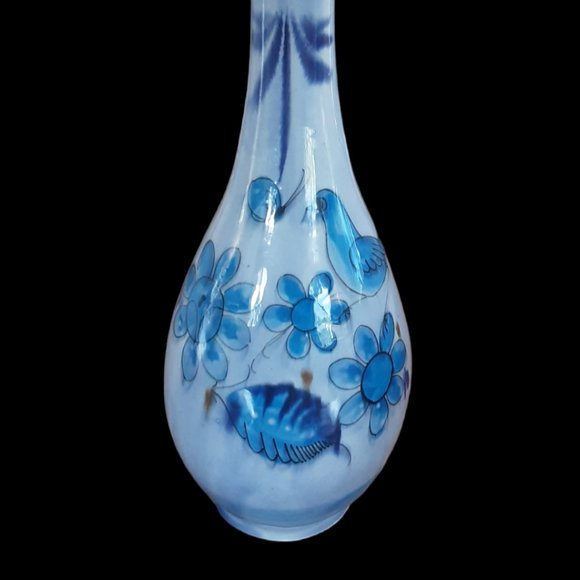 Blue Tonala Mexican Pottery Pitcher w/ Bird. Flower. 13" tall - Picture 2 of 6